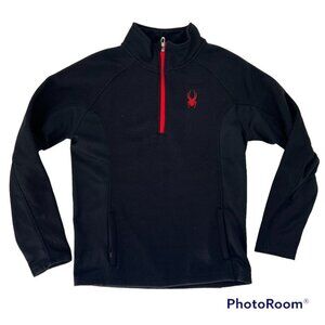 Spyder Black Red Quarter Zip Mock Neck Thermal Knit Pullover Sweater Mens Small